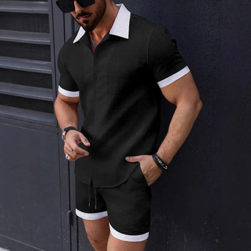 Riolio men summer outfits Casual Men's Shirt Color Short-sleeved Shorts Beach Suit